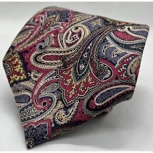Barbara Blank New York Silk Mens Necktie Tall Man Paisley Red Blue Tan EUC